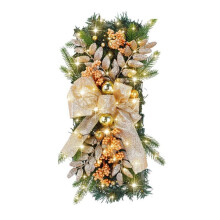 Couronne de Noël à Suspendre pour Décoration de Noël, Guirlande à Suspendre pour Mur, Porte, Lumière LED Dorée