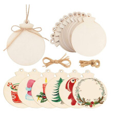 50pcs DIY Christmas Wooden Ornaments Large Natural Wood Slices Predrilled with Hole Wooden Circles for Xmas Crafts