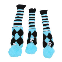 3PCS Knitted Golf Club Head Covers Set, Blue & Black with Pom Pom