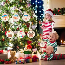 50pcs DIY Christmas Wooden Ornaments Large Natural Wood Slices Predrilled with Hole Wooden Circles for Xmas Crafts