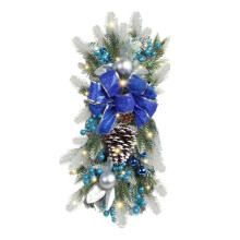 Christmas Wreath Pendants Garland Xmas Decoration Christmas Wreath Hanging Pendant for Holiday Wall Door+LED Light