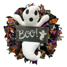 Halloween Boo Wreath for Front Door HalloweenParty Supplies Wall Window Hanging Decoration Home Decor