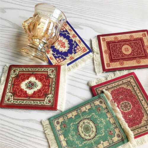 Persian Woven Coasters Carpet Pattern Coaster Dining Table Decoration Technology.Red 1