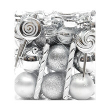 36Pcs Christmas Christmas Tree Hanging Pendants Printed Shaped Pendant Christmas Spheres Silver