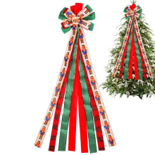 Fiocco per Albero di Natale, Ghirlanda di Natale, 49,6x11,8 Pollici, , In Tela di Iuta con Bordo In Poliestere Rosso, Fiocco Regalo