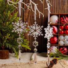 Crystal Clear Snowflake Christmas Tree Pendants Icicle Decorations for Holiday Winter Transparent Hanging Ornament