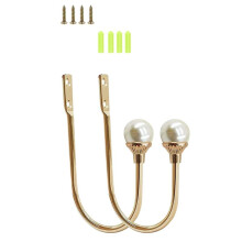 Gold Plastic Pearl U-Shaped Curtain Tie-Backs with Screws, Wall-Mounted Hooks for Home Office Curtains