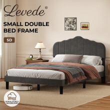 Levede Small Dbl Scalloped Linen Bed Frame Grey