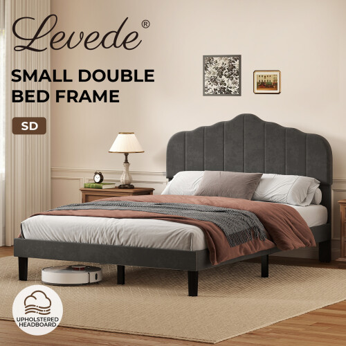 Levede Small Dbl Scalloped Linen Bed Frame Grey