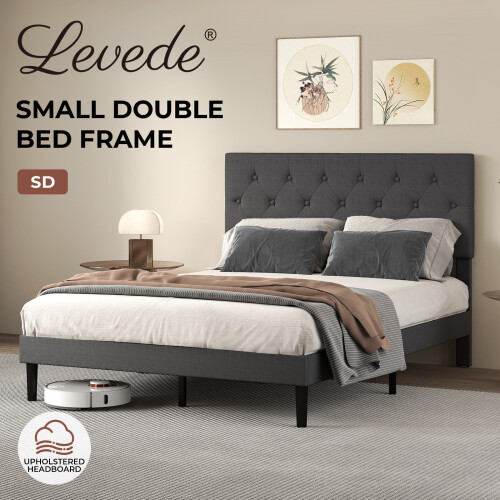 Levede Small Double Soft Foam Upholstered Bed Grey