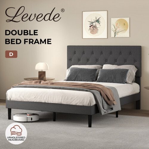 Levede Double Soft Foam Upholstered Bed Frame Grey