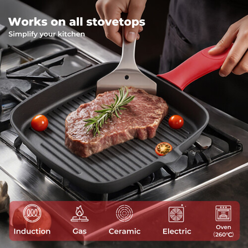 Toque Cast Iron Griddle Grill Pan Square Skillet 2