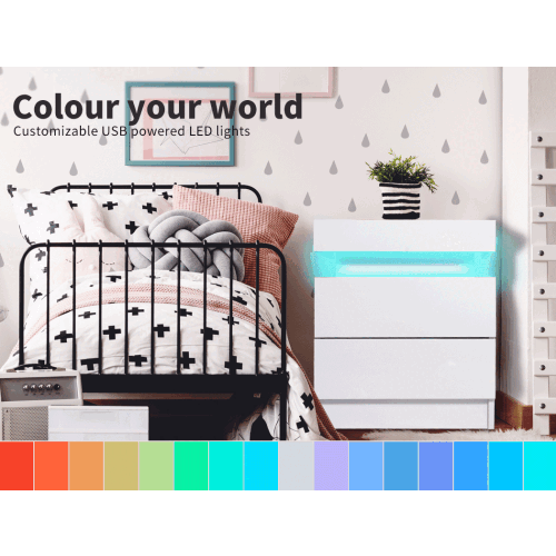 Levede RGB LED High Gloss 2-Drawer Nightstand 2