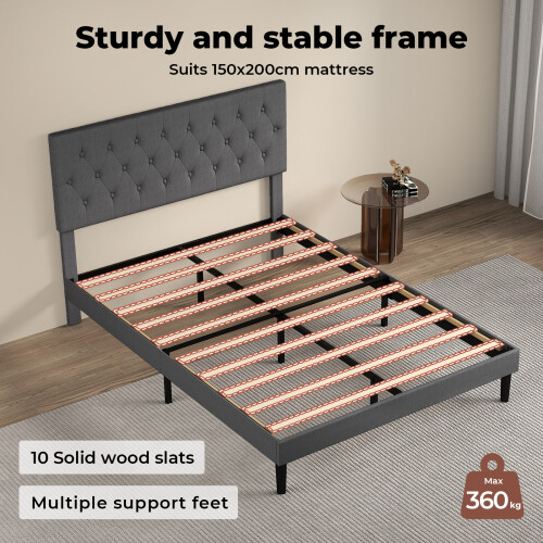 Levede King Soft Foam Upholstered Headboard Bed Gy 2