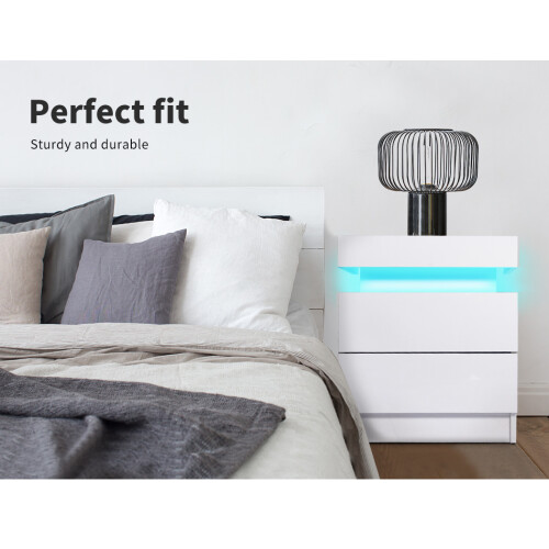 Levede RGB LED High Gloss 2-Drawer Nightstand 1