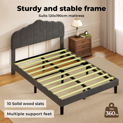 Levede Small Dbl Scalloped Linen Bed Frame Grey 2