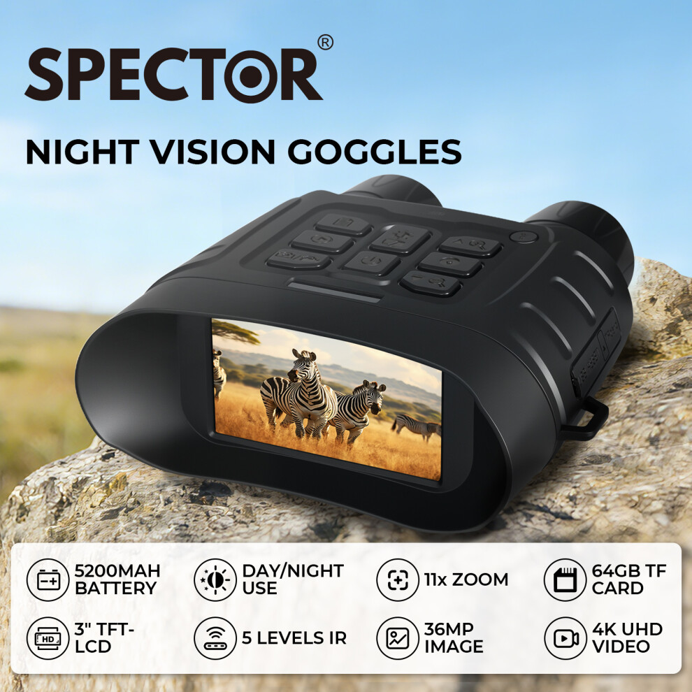 Spector Night Vision Goggles 4K Binoculars 11X 9356877220289