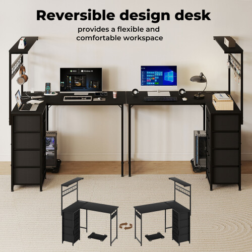 Levede L-Shape Gaming Desk RGB LED Black 1