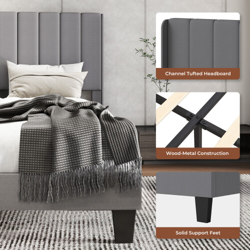 Levede Double Plush Upholstered Panel Bed Frame 1