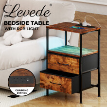 Levede LED Bedside Table 2 Drawers USB Ports Sofa