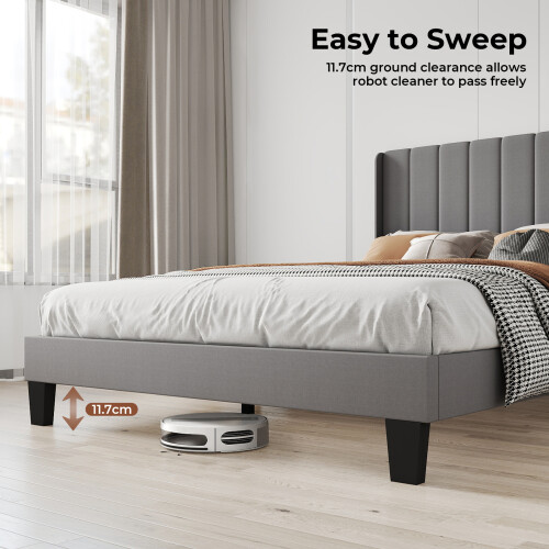 Levede Double Plush Upholstered Panel Bed Frame 2