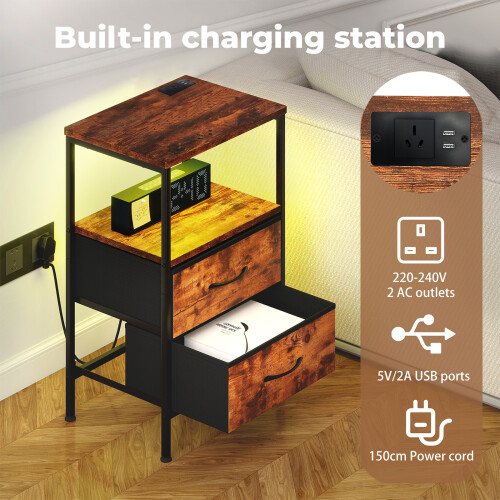 Levede LED Bedside Table 2 Drawers USB Ports Sofa 1