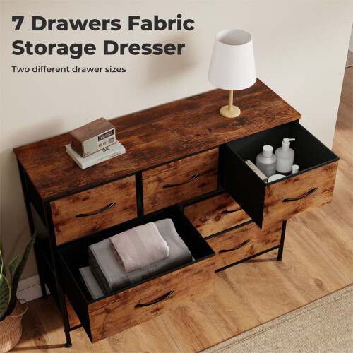Levede 7-Drawer Fabric Dresser Rustic Brown 1