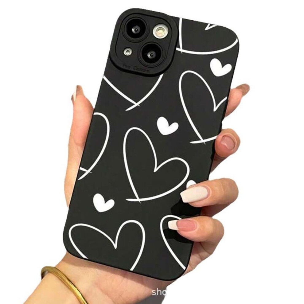 Slim Black Case For Iphone 13 Pro Max With White Heart Design, Scratchresistant Protective Cover White,Black 9771547067313