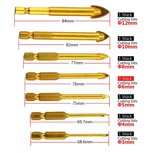 18 Pcs. Tile Drill Ceramic Drill Set of Glass Drill Bits Set Hexagon Tile Drill Set 3/4/5/6/8/10 / 12mm 2