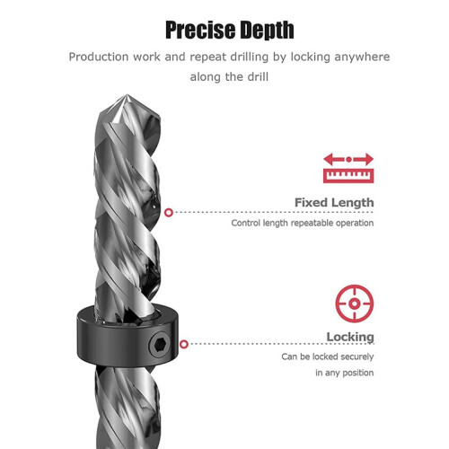 Drill Stop Bit Collar Set, 18PCS Adjustable Drill Depth Stop Collar Limit Ring with Carbon Steel Set for Drill Bits 2