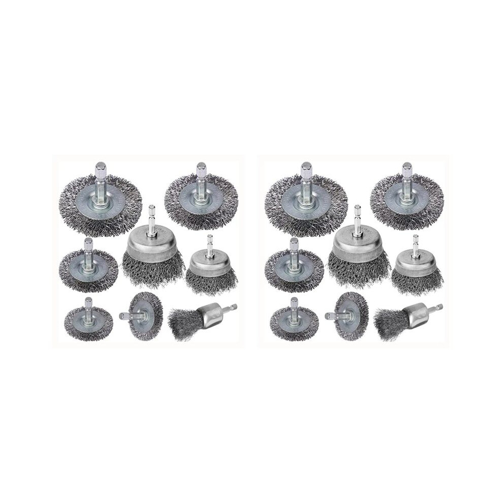 16 Piece Wire Brush Wheel Cup Brush Set 1/4Inch Hex Shank Coarse Crimped Carbon Steel Wire Wheel For Rust Removal 4712566855753