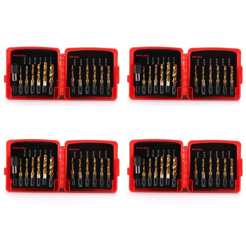 Titanium Combination Drill Tap Bit Set 52PCS SAE and Metric Tap Bits Kit for Screw Thread Drilling Tapping Deburring