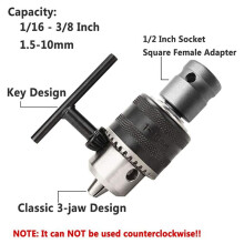 4X 1,5-10 mm 1/16 Tum - 3/8 Tum Kapacitet Nyckelborrchuck Skiftnyckelomvandlare 1/2 Tums Socket Fyrkantig Honadapter