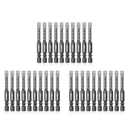 30Pcs Diamond Drill Bits,6mm Dry Diamond Core Drill Bit Set for Ceramic,Granite,Tile,Glass,Marble,Brick,Stone