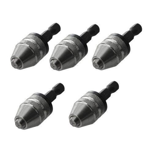 5X Silver+Black 6mm Keyless Drill Bit Chuck Quick Change Adapter Converter Hex Shank