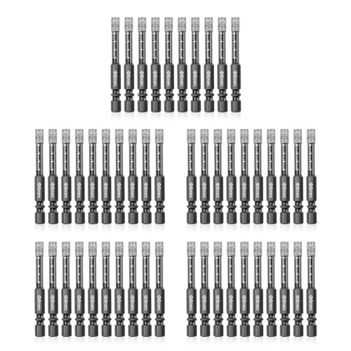 50Pcs Diamond Drill Bits,6mm Dry Diamond Core Drill Bit Set for Ceramic,Granite,Tile,Glass,Marble,Brick,Stone