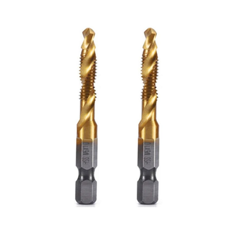 2Pcs M6x1mm Hex Shank Titanium Plated Hss Screw Thread Metric Tap Drill Bits Screw Machine Compound Tap Open Chamfer 6032146255116