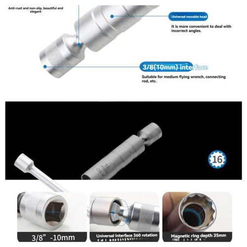 3X Extend  Socket Wrench 12 Angle Repairing Removal Tool Thin Wall 3/8 Inch Drive Sockets16mm 2