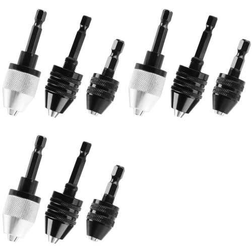 9 PCS 1/4 Polegadas Hex Hex Shank Keyless Drill Chuck Adaptador de Troca Rápida Brocas de Impacto, Acessórios para Ferramentas Elétricas