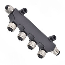 M12 Waterproof Connector T-Shaped 6-Position Adapter Plastic 5-Core Hole Aviation Plug Metal Port One Turn Five