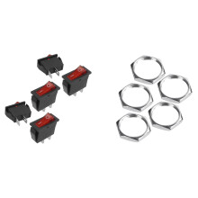 5 Pcs 2 Pin SPST Red Neon Light /Off Rocker with 5 Pcs Momentary /OFF Push Button Round SPST