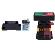 LY2NJ HH62P-L JQX-13F 220V AC Coil DPDT Power Relay with -OFF START STOP Momentary Push Button