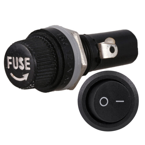 5Pcs SPST Black Button /Off Round Rocker  with 5Pcs AC 125V 15A Panel Mount Fuse Holder 1