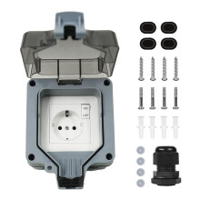 Outdoor Socket Waterproof Socket 1-Way Outdoor Socket IP66 with Indicator Light and Hinged Lid Lockable EU Plug