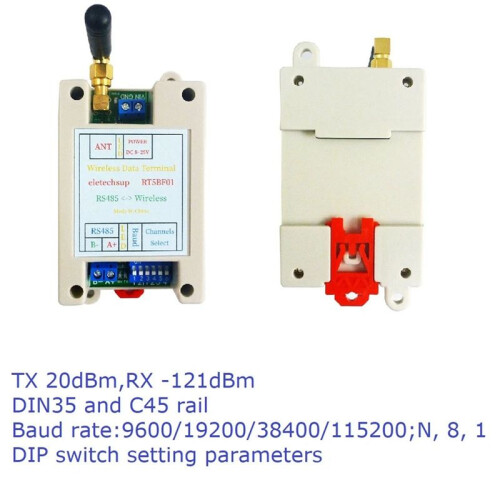 12V 24V Din Rail DIP  RS485 Wireless Transceiver 20DBM -121dBm UART Transmitter and Receiver Modbus RTU Module 2