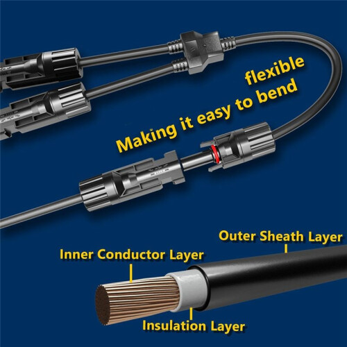 2Pairs Y-Style Solar Connector  1000V FMM+MFF for Parallel Connection Between Solar Panels Solar Cable Junction 2