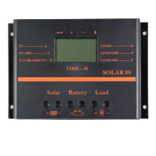 Solar Charge Controller 80A Solar Panel Custom Battery Regulator, Port Auto 12V/24V PWM for FLD/LiFePO4/SLD/GEL