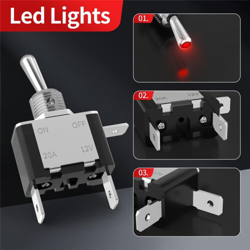 Toggle  12V  20A Lighted Toggle  3 Pin /Off SPST LED Illuminated with Mounting Panel 2