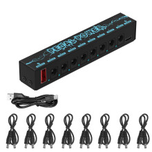 Guitar Pedal Power Supply with 8 Isolated DC Outputs, 9V Noise Design, USB Fast Charging Port, Black Finish