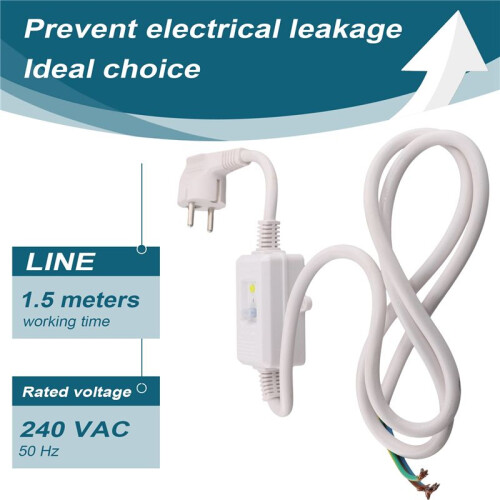 FI Circuit Breaker Socket Residual Current Circuit Breaker Plug with Cable,Personal Protection Adapter EU Plug White